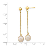14k Yellow Gold Dangle Earrings with White Pearls and Delicate Chain Drops