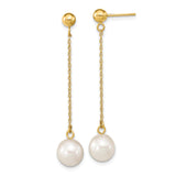 14k Yellow Gold Dangle Earrings with White Pearls and Delicate Chain Drops