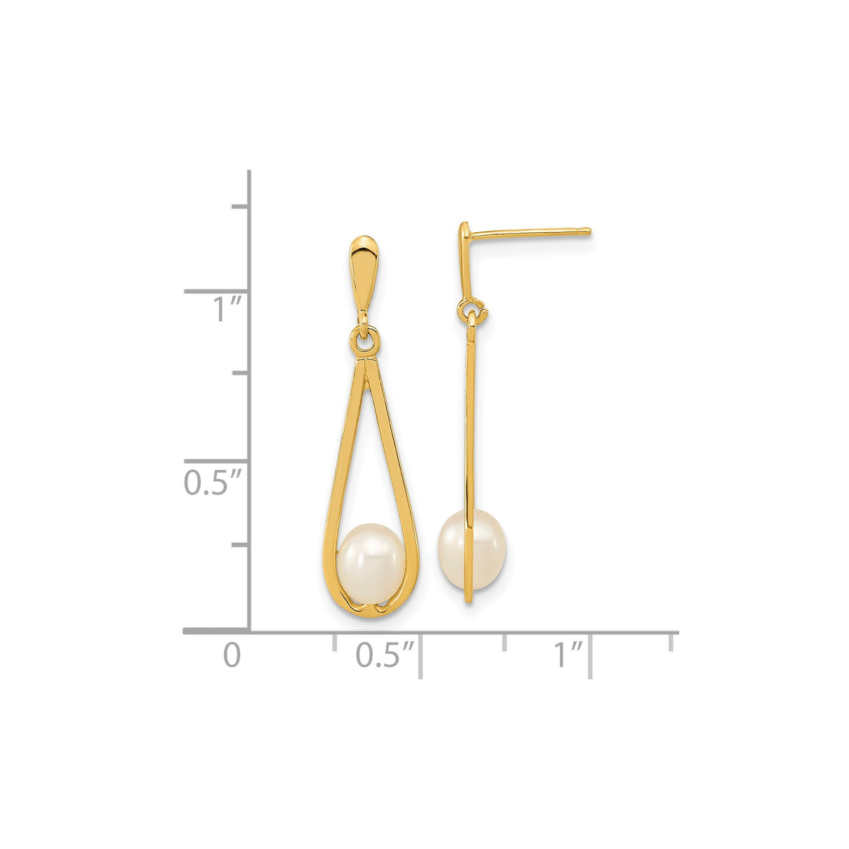 14k Yellow Gold Dangle Earrings with White Cultured Pearl, Modern Teardrop Design for Women