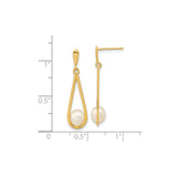 14k Yellow Gold Dangle Earrings with White Cultured Pearl, Modern Teardrop Design for Women