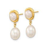 14k Yellow Gold Dangle Earrings with Teardrop Cultured Pearls, Classic Bridal Style