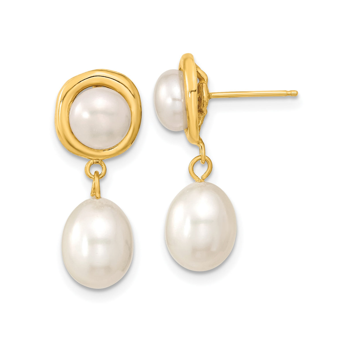 14k Yellow Gold Dangle Earrings with Teardrop Cultured Pearls, Classic Bridal Style