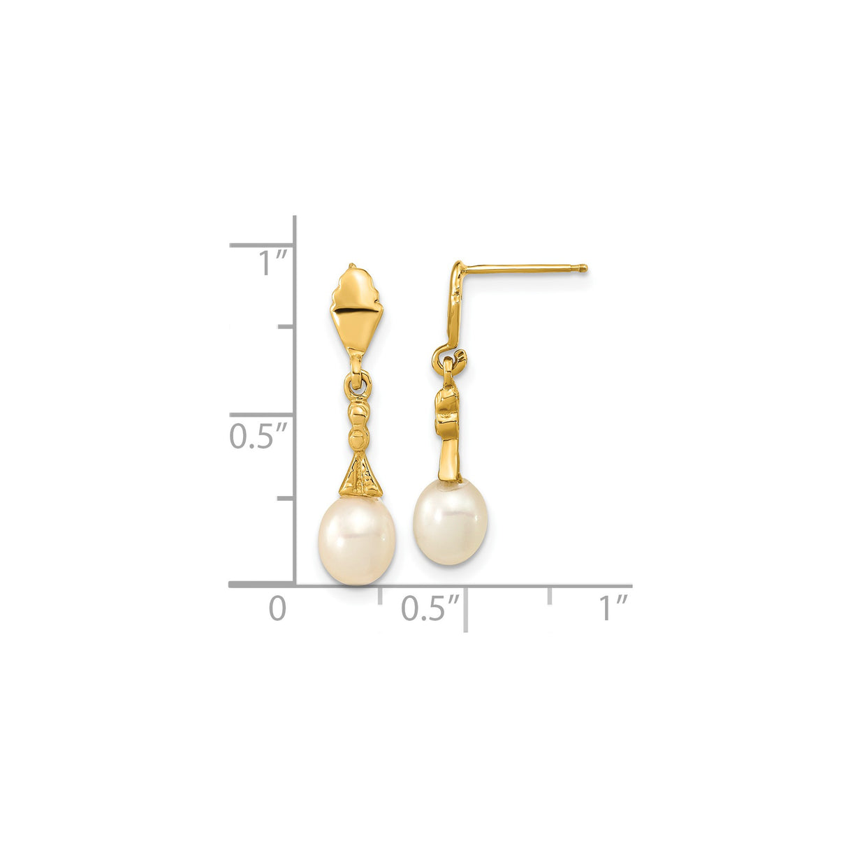 14k Yellow Gold Dangle Earrings with Cultured Freshwater Pearls, Art Deco Design