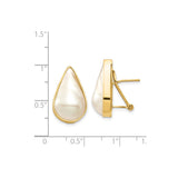 14k Yellow Gold Teardrop Stud Earrings with Mother of Pearl Inlay for Women