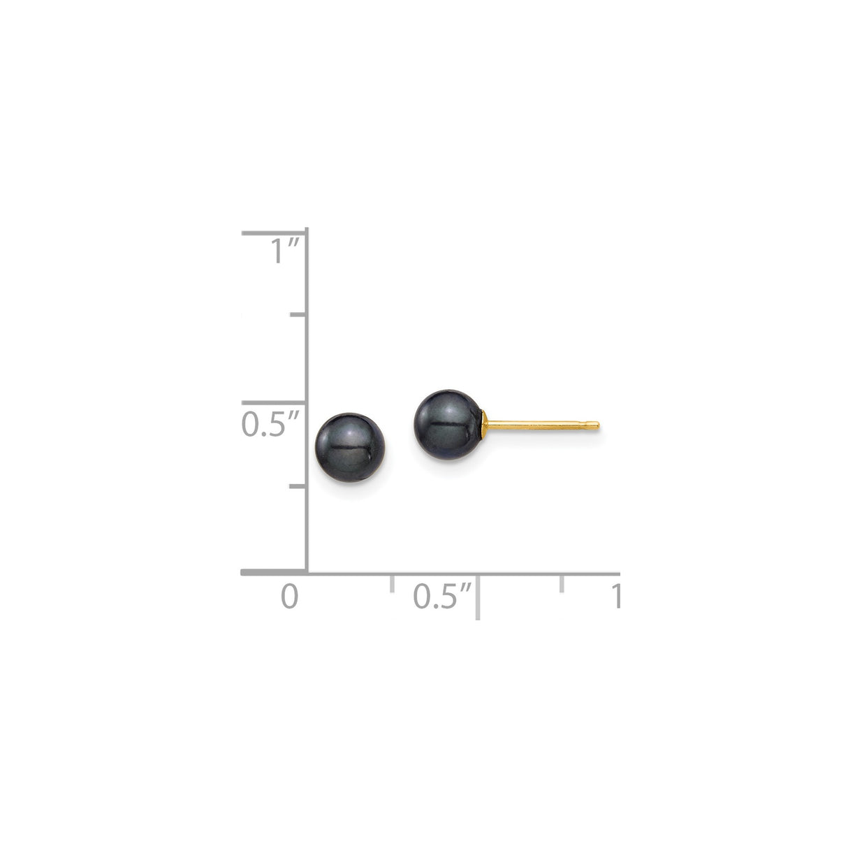 14k Yellow Gold Stud Earrings with Black Cultured Pearls, Minimalist Classic Design for Women