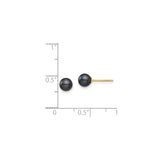 14k Yellow Gold Stud Earrings with Black Cultured Pearls, Minimalist Classic Design for Women