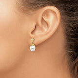 14k Yellow Gold Drop Earrings with White Freshwater Pearls, Textured Cap Design, Bridal Style
