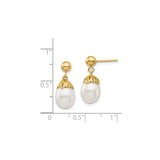 14k Yellow Gold Drop Earrings with White Freshwater Pearls, Textured Cap Design, Bridal Style