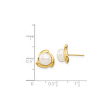 14k Yellow Gold Stud Earrings with Round White Cultured Pearls, Leaf Design