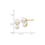 14k Yellow Gold Double Pearl Stud Earrings with White Cultured Pearls, Modern Front Back Design
