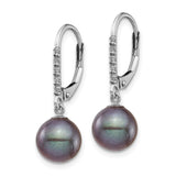 14k White Gold Dangle Earrings with Dark Freshwater Cultured Pearls and Diamond Accents