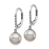 14k White Gold Dangle Earrings with Cultured Pearl Drops and Diamond Accents