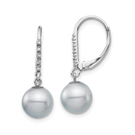 14k White Gold Dangle Earrings with Cultured Pearl Drops and Diamond Accents