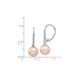 14k White Gold Drop Earrings with Peach Freshwater Pearls and Diamond Accents on Leverback