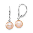 14k White Gold Drop Earrings with Peach Freshwater Pearls and Diamond Accents on Leverback