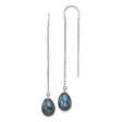 14k White Gold Threader Earrings with Black Freshwater Cultured Pearls, Modern Dangle Design