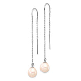 14k White Gold Threader Earrings with Freshwater Cultured Pearls, Minimalist Drop Design