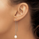 14k White Gold Threader Earrings with Freshwater Cultured Pearls, Minimalist Drop Design