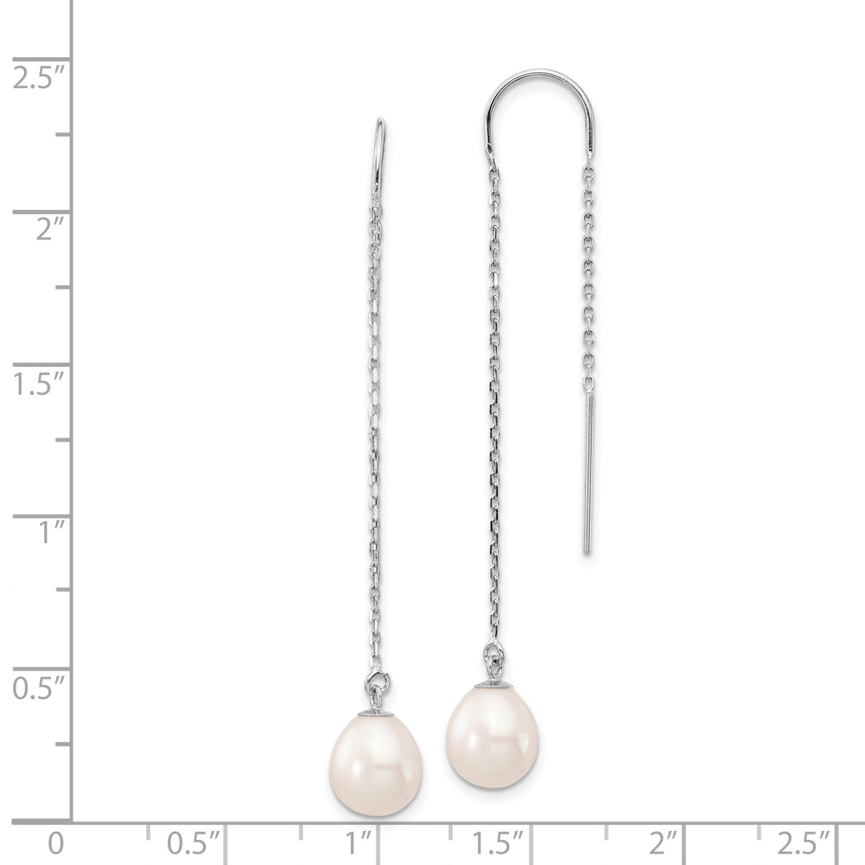 14k White Gold Threader Earrings with Freshwater Cultured Pearls, Minimalist Drop Design