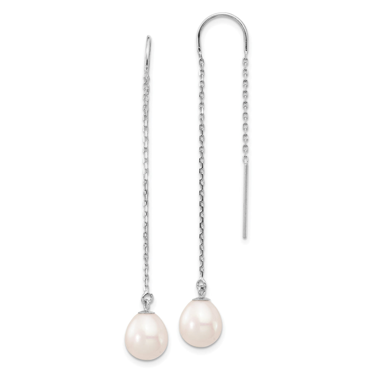 14k White Gold Threader Earrings with Freshwater Cultured Pearls, Minimalist Drop Design