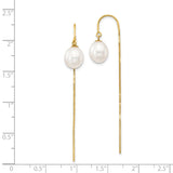 14k Yellow Gold Threader Earrings with White Freshwater Pearls, Dainty Drop Design for Women