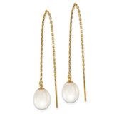 14k Yellow Gold Threader Earrings with White Freshwater Cultured Pearls, Minimalist Drop Design