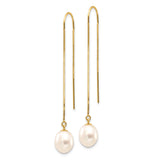14k Yellow Gold Threader Earrings with White Freshwater Pearls, Minimalist Drop Design