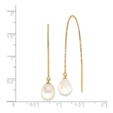 14k Yellow Gold Threader Earrings with White Freshwater Cultured Pearls, Dainty Drop Design