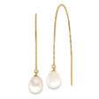 14k Yellow Gold Threader Earrings with White Freshwater Cultured Pearls, Dainty Drop Design