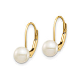 14k Yellow Gold Dangle Earrings with White Cultured Freshwater Pearls, Leverback Design