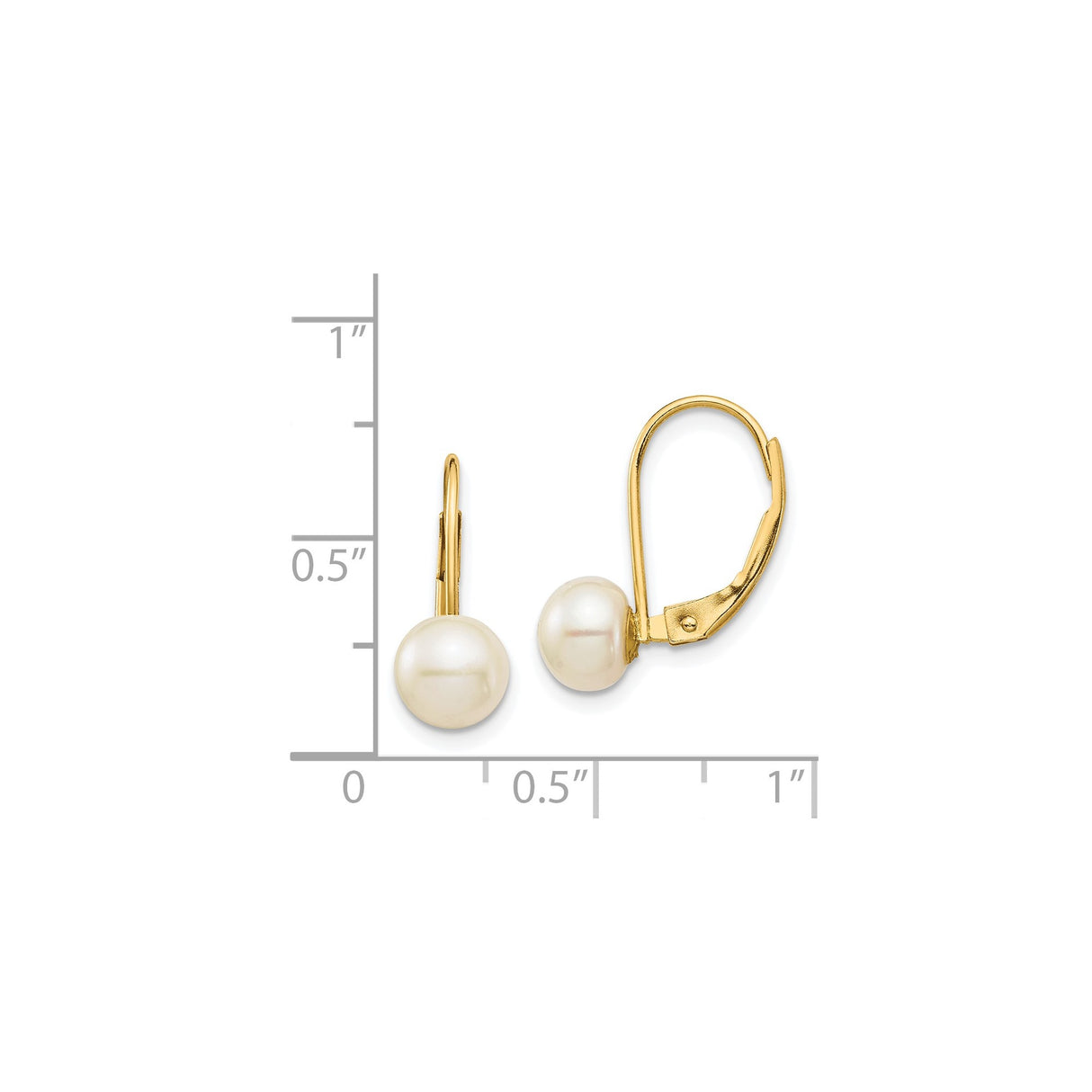 14k Yellow Gold Dangle Earrings with White Cultured Freshwater Pearls, Leverback Design