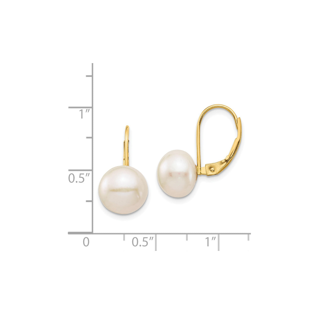 14k Yellow Gold Leverback Drop Earrings with Round White Cultured Pearls for Women