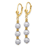 14k Yellow Gold Drop Earrings with Gray Cultured Pearls and Textured Bead Spacers