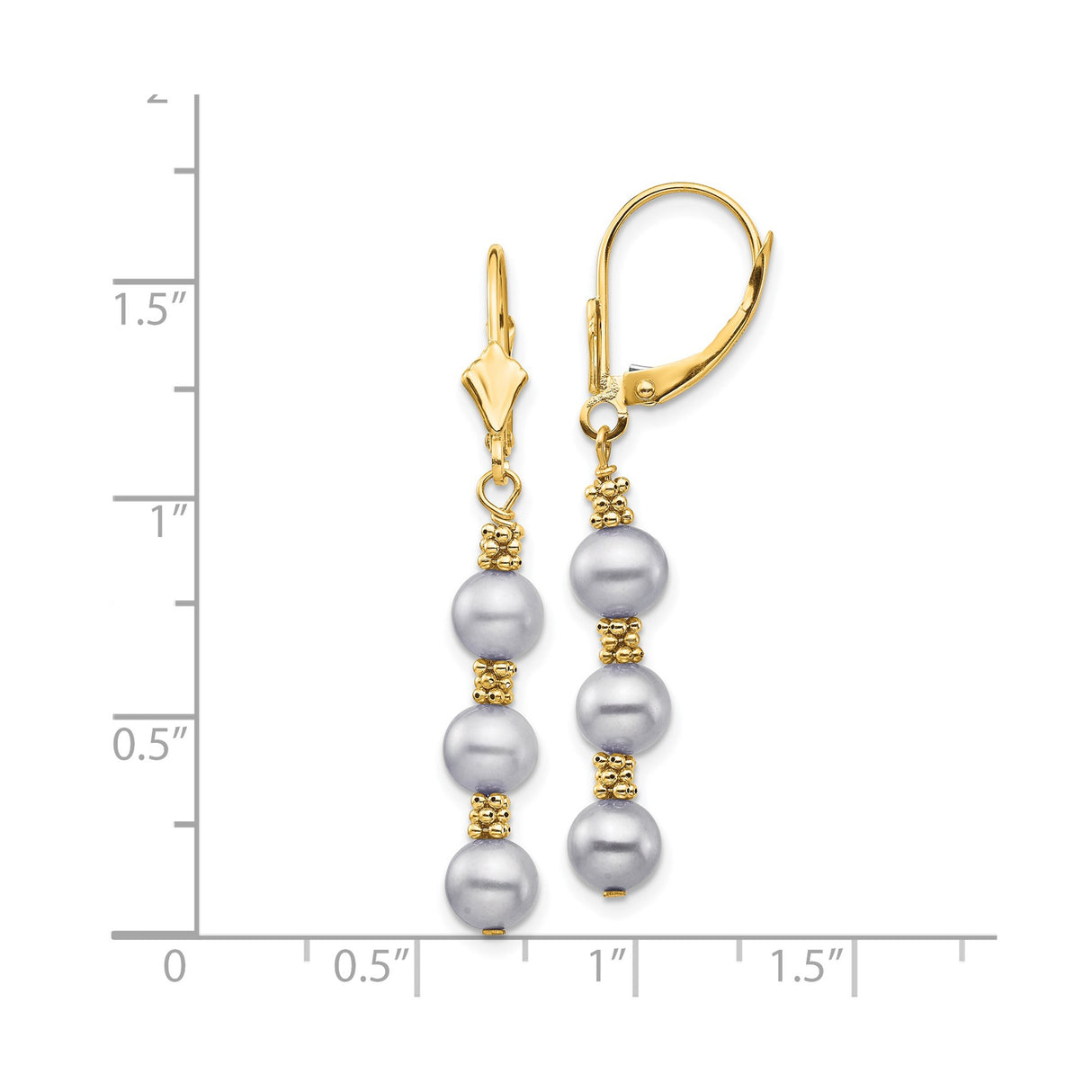 14k Yellow Gold Drop Earrings with Gray Cultured Pearls and Textured Bead Spacers