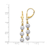 14k Yellow Gold Drop Earrings with Gray Cultured Pearls and Textured Bead Spacers