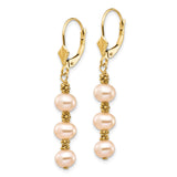14k Yellow Gold Dangle Earrings with Freshwater Cultured Pearls and Textured Beads