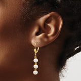 14k Yellow Gold Dangle Earrings with White Freshwater Cultured Pearls and Textured Beads