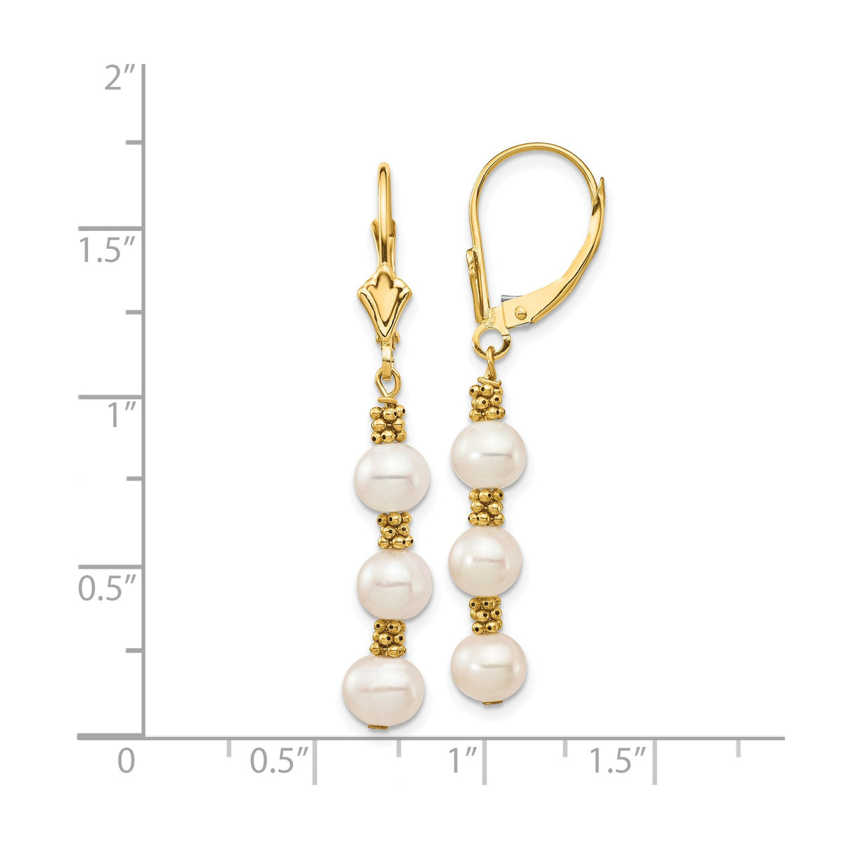 14k Yellow Gold Dangle Earrings with White Freshwater Cultured Pearls and Textured Beads