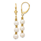 14k Yellow Gold Dangle Earrings with White Freshwater Cultured Pearls and Textured Beads