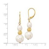 14k Yellow Gold Dangle Earrings with White Freshwater Cultured Pearls and Textured Beads