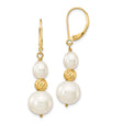 14k Yellow Gold Dangle Earrings with White Freshwater Cultured Pearls and Textured Beads