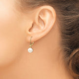 14k Yellow Gold Drop Earrings with White Freshwater Cultured Pearls, Leverback Dangle Design