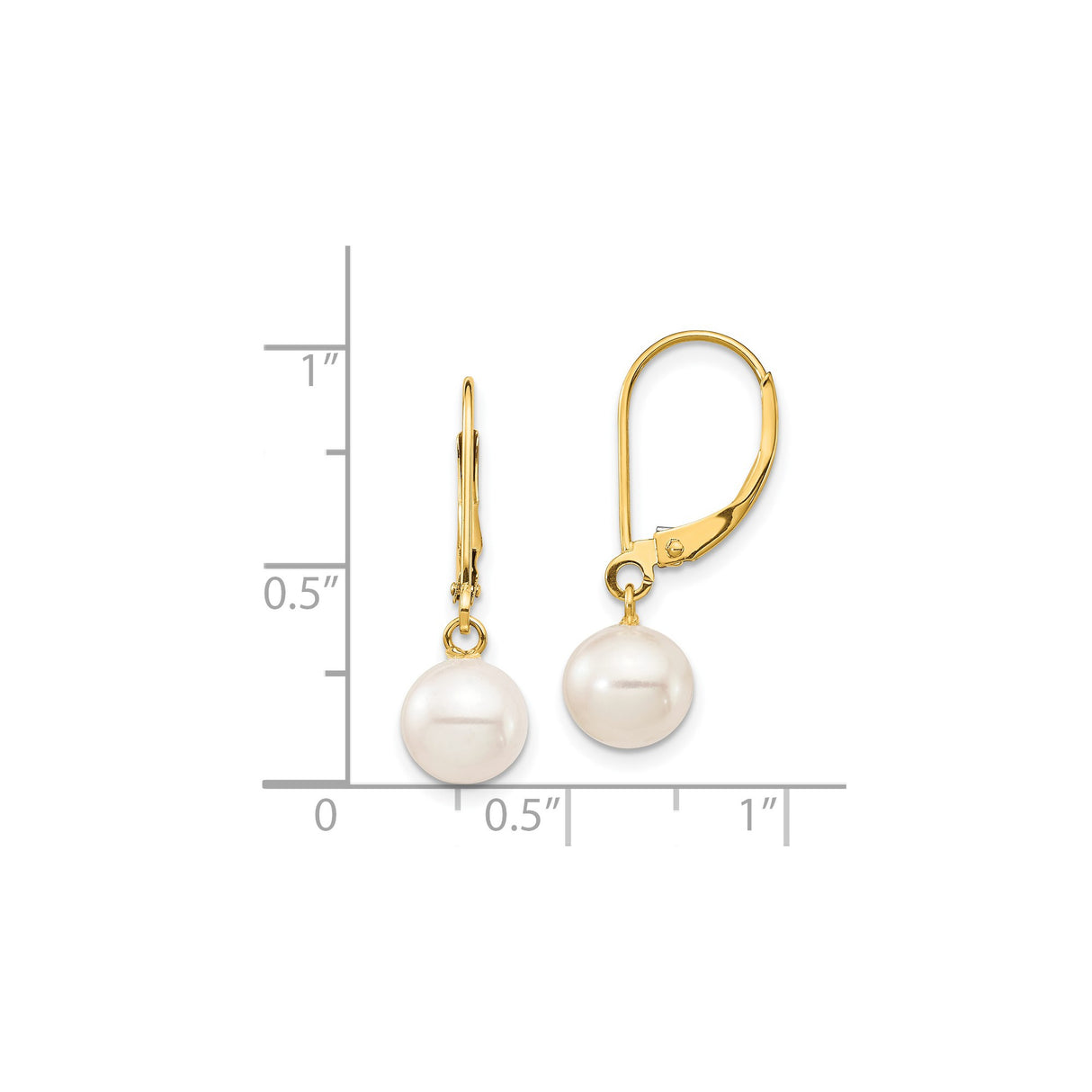14k Yellow Gold Drop Earrings with White Freshwater Cultured Pearls, Leverback Dangle Design