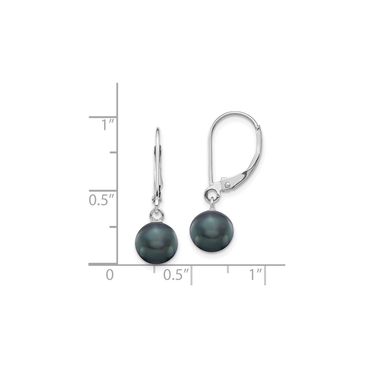 14k White Gold Drop Earrings with Black Cultured Pearls, Leverback Dangle Design for Women