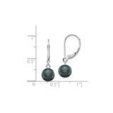 14k White Gold Drop Earrings with Black Cultured Pearls, Leverback Dangle Design for Women