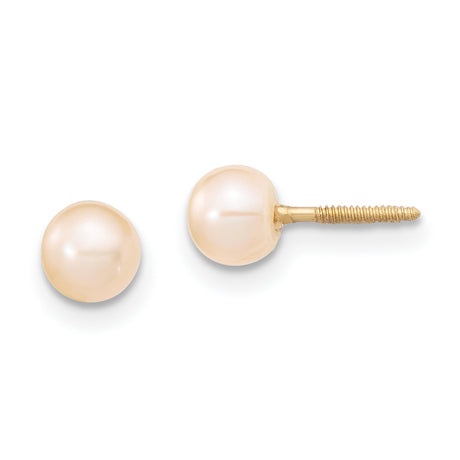 Childrens 4-5mm Pink Pearl Bracelet Earrings Set Charm Pendant in Real 14k Yellow Gold