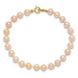 Childrens 4-5mm Pink Pearl Bracelet Earrings Set Charm Pendant in Real 14k Yellow Gold