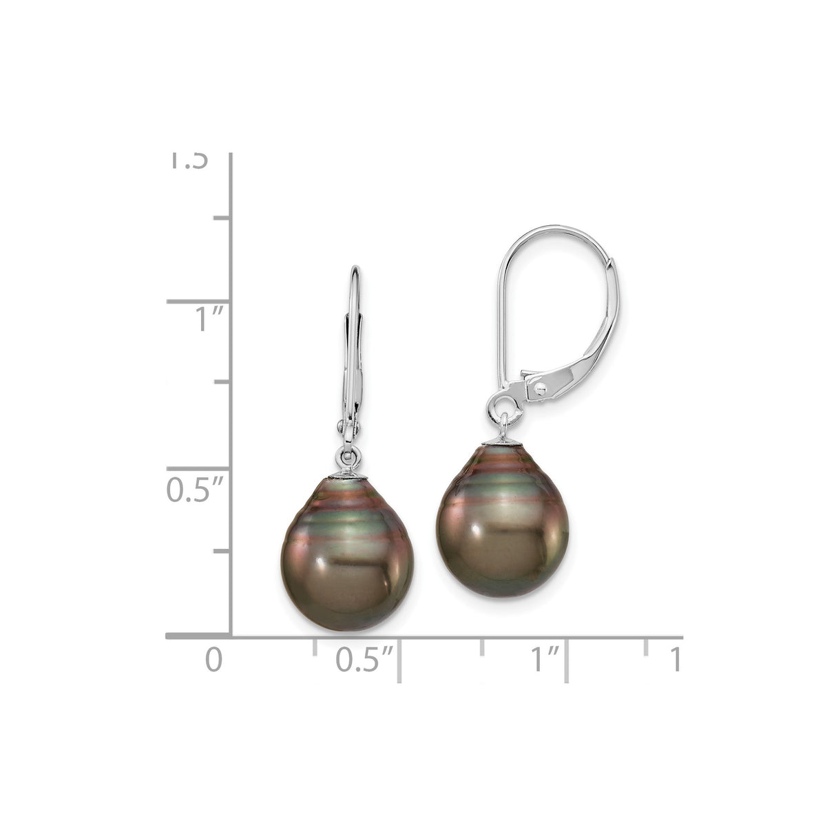 14k White Gold Drop Earrings with Tahitian Black Cultured Pearls, Leverback Dangle Design for Women