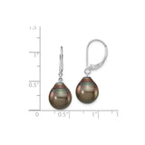 14k White Gold Drop Earrings with Tahitian Black Cultured Pearls, Leverback Dangle Design for Women