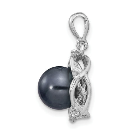 14k White Gold Celtic Knot Pendant with Black Pearl and Diamond Accents